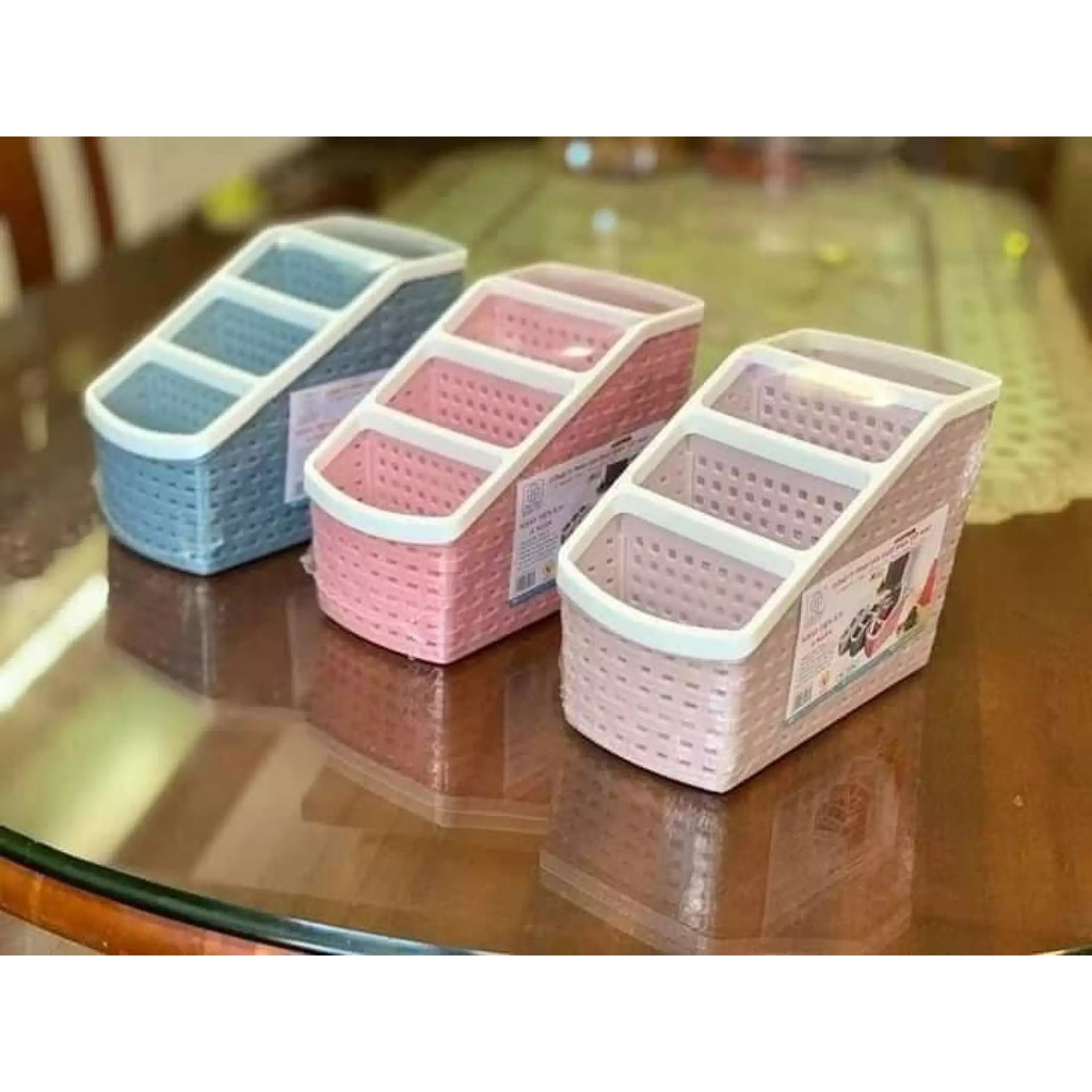 Khay nhựa tiện ích 4 ngăn, để bàn, đựng đồ, giỏ đựng bút, đồ dùng đa năng