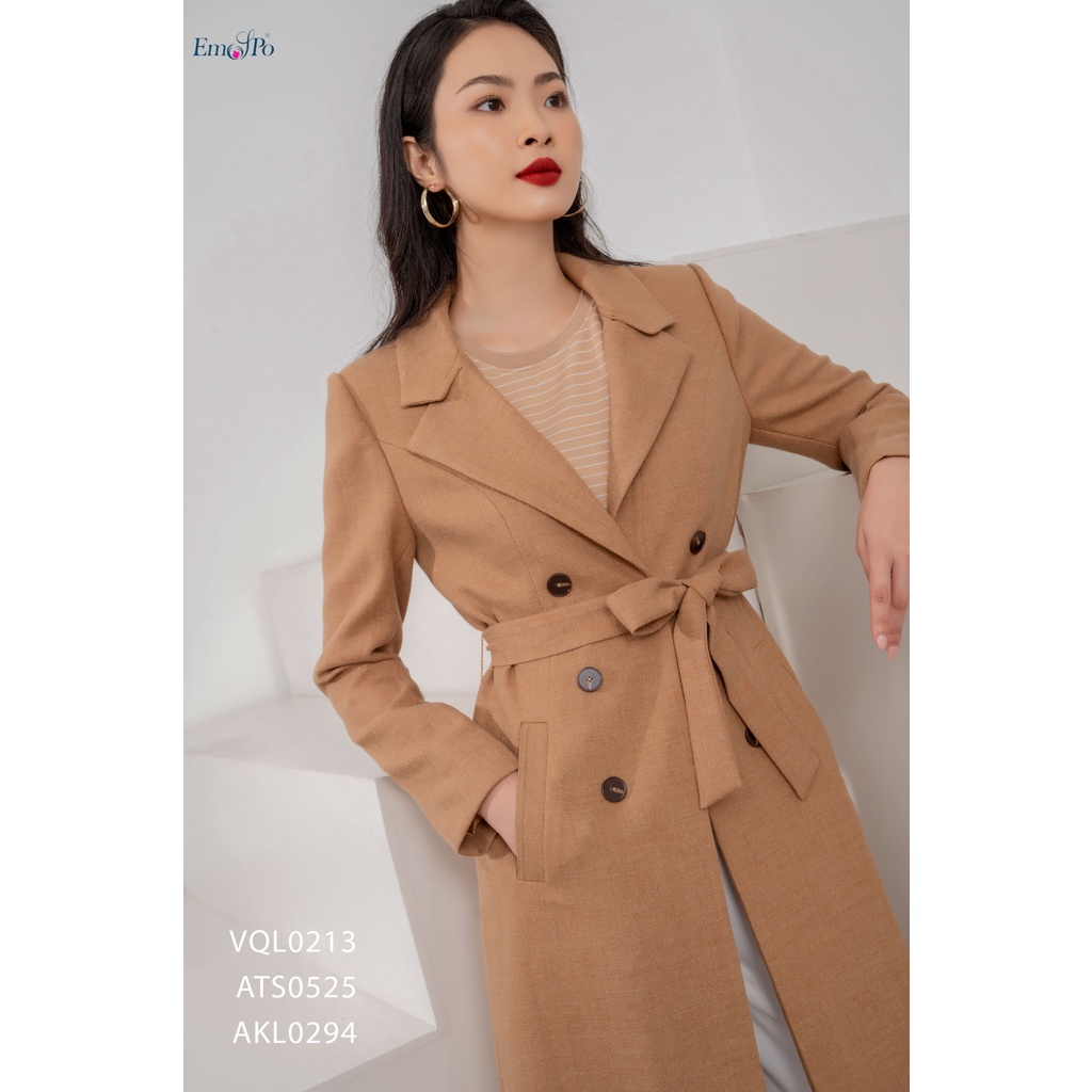 Áo khoác dạ cổ bẻ túi 2 bên kèm đai eo rời Emspo AKL0294