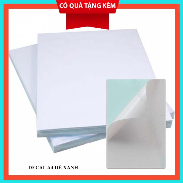 Decal đế xanh khổ A4 xấp 100 tờ - Decal nhám bám dính tốt