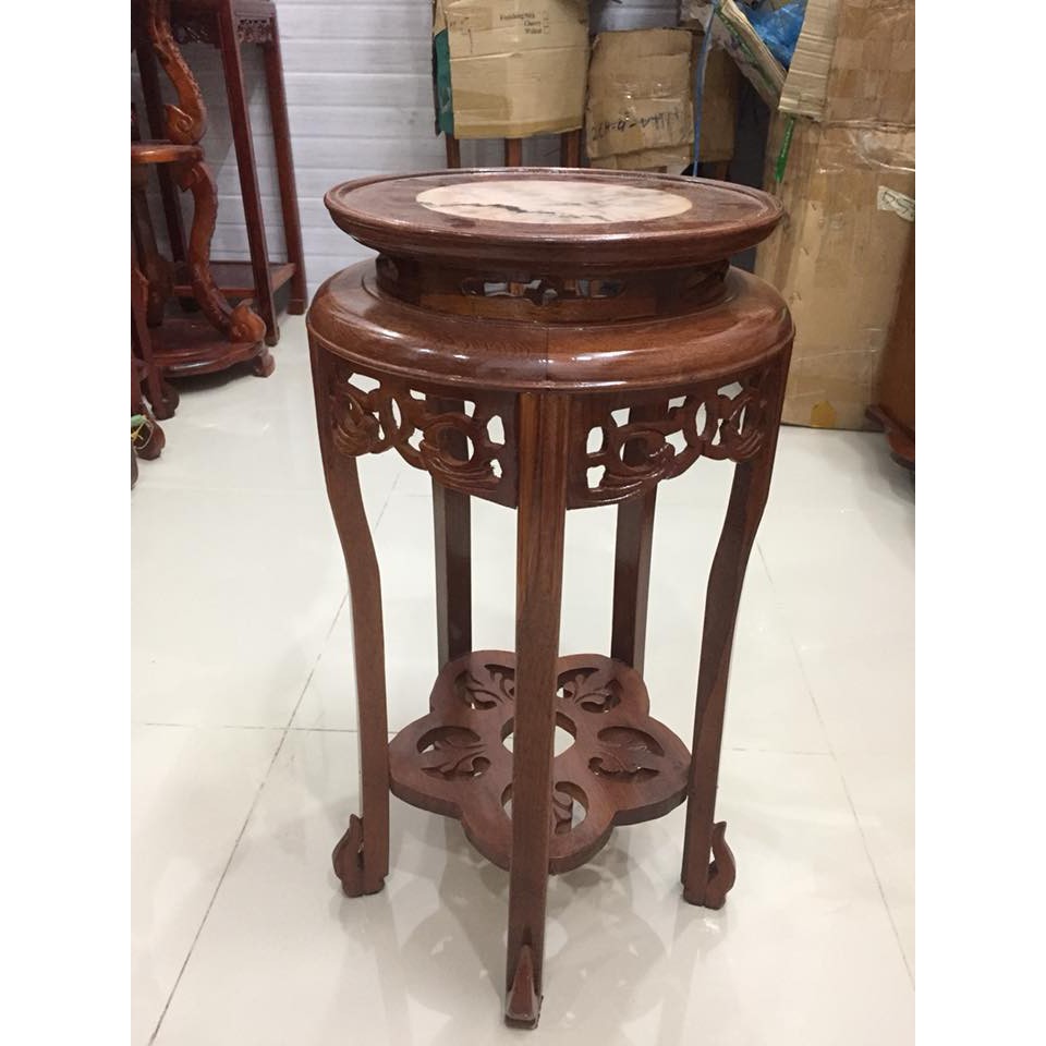Ghế đôn mặt tròn kết hợp giữa gỗ và đá, cao 60cm, thích hợp kê tượng, chậu hoa và các vật dụng trang trí trong nhà