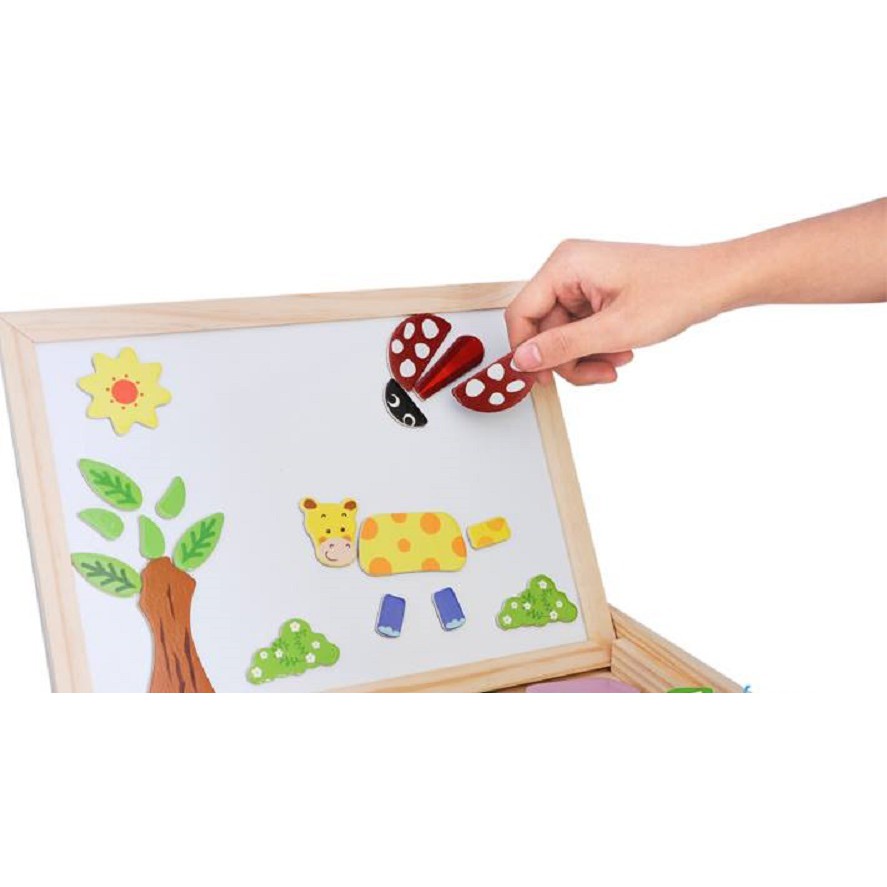 Bộ bảng gỗ ghép hình nam châm hơn 30 chi tiết, bộ tranh xếp hình sáng tạo cho bé