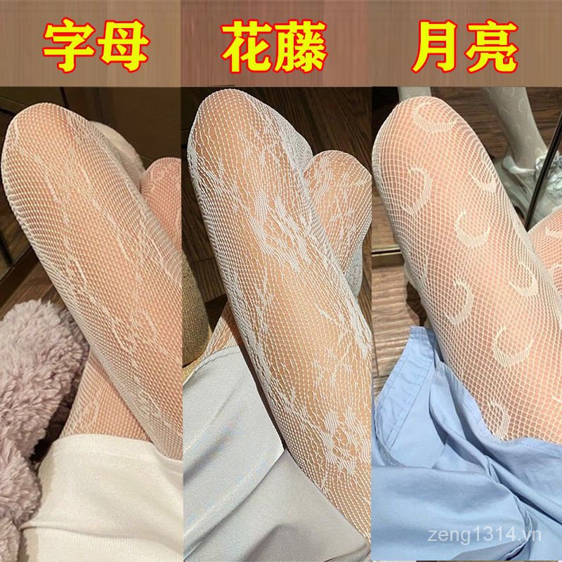 Quần tất lưới ren rỗng màu trắng / đen phong cách lolita retro dành cho nữ
