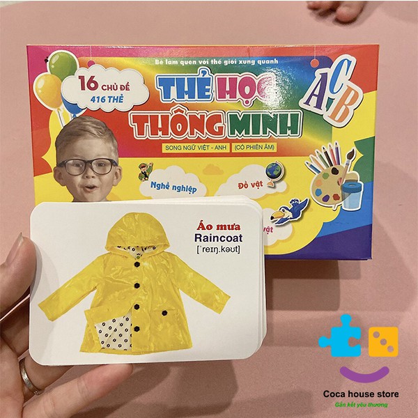Bộ thẻ học thông minh, thẻ flashcard cho bé, thẻ hình con vật, chữ cái cho bé 1, 2, 3, 4, 5 tuổi với 416 thẻ, 16 chủ đề