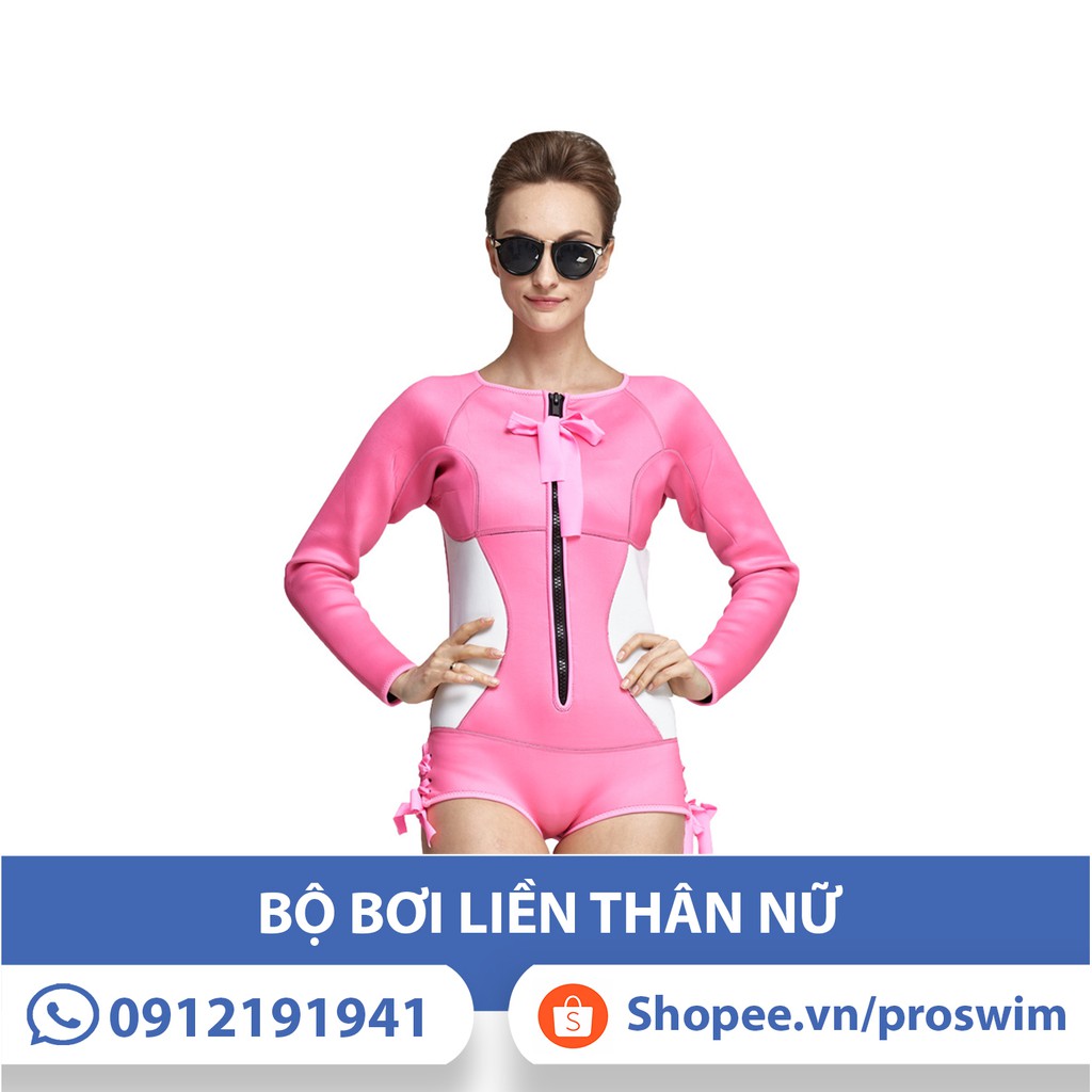 Bộ Bơi Liền Giữ Nhiệt Nữ Wetsuit Sbart 946 Hồng Trắng