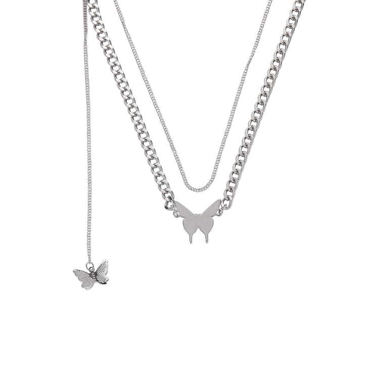 Vòng cổ Hai Lớp Mặt Hình Bướm Phong Cách Hip Hop Thời Trang Hàn Quốc