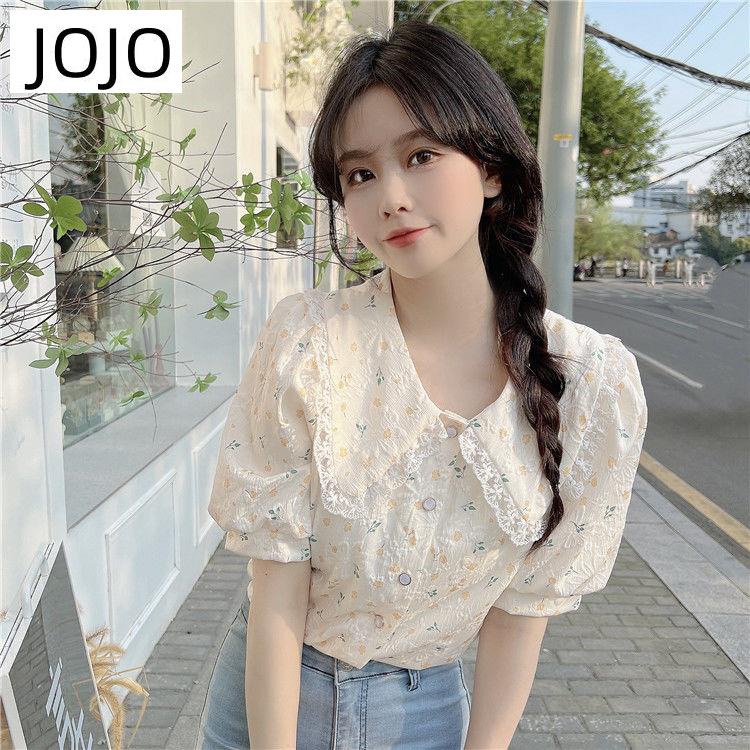 Áo Kiểu Tay Ngắn Phồng Cổ Búp Bê In Họa Tiết Hoa Thời Trang Mùa Hè Kiểu Pháp Xinh Xắn Cho Nữ