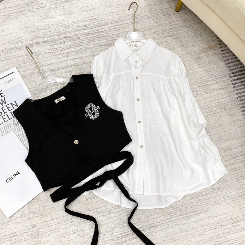 Set áo sơ mi mix gile thêu _ Hàng loại đẹp