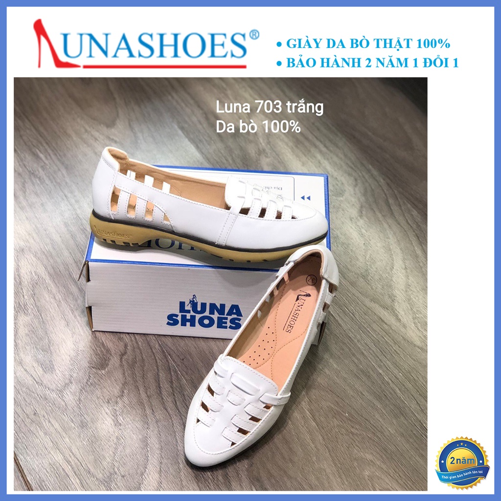 Giày Slip on nữ da bò thật 100% Lunashoes (703) đế cao 3p - Giày lười da nữ - Hàng fullbox giầy trung niên cho mẹ