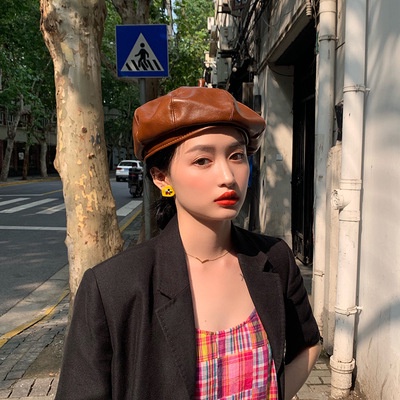 Mũ nồi da PU thời trang Hàn cho nữ