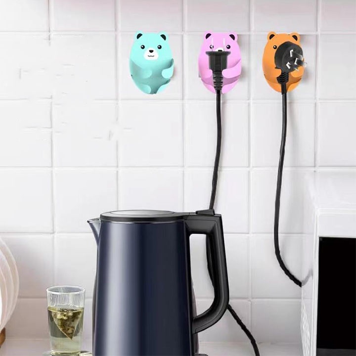 Giá móc dán treo tường kẹp giữ phích cắm dây điện đỡ củ cốc sạc cố định cáp đa năng tiện lợi - Gấu kẹp dây điện