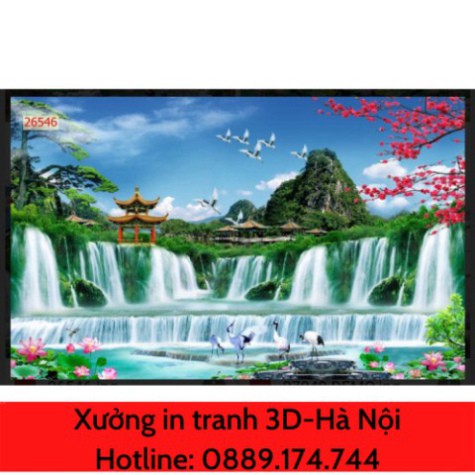 [Giá tại xưởng] tranh 3D sơn thủy, phòng khách dán tường in Vải Lụa zalo o889174744 o889.174.744