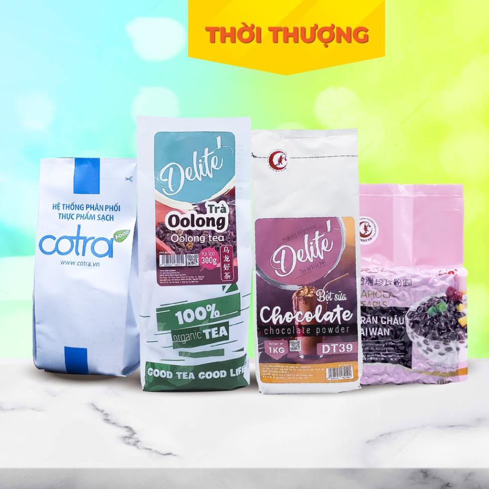 Combo Trà Sữa Cotra Thời Thượng (Trân Châu Taiwan 1Kg + Trà Oolong Túi Lọc + Bột Sữa Chocolate DT39 + Đường Đen )