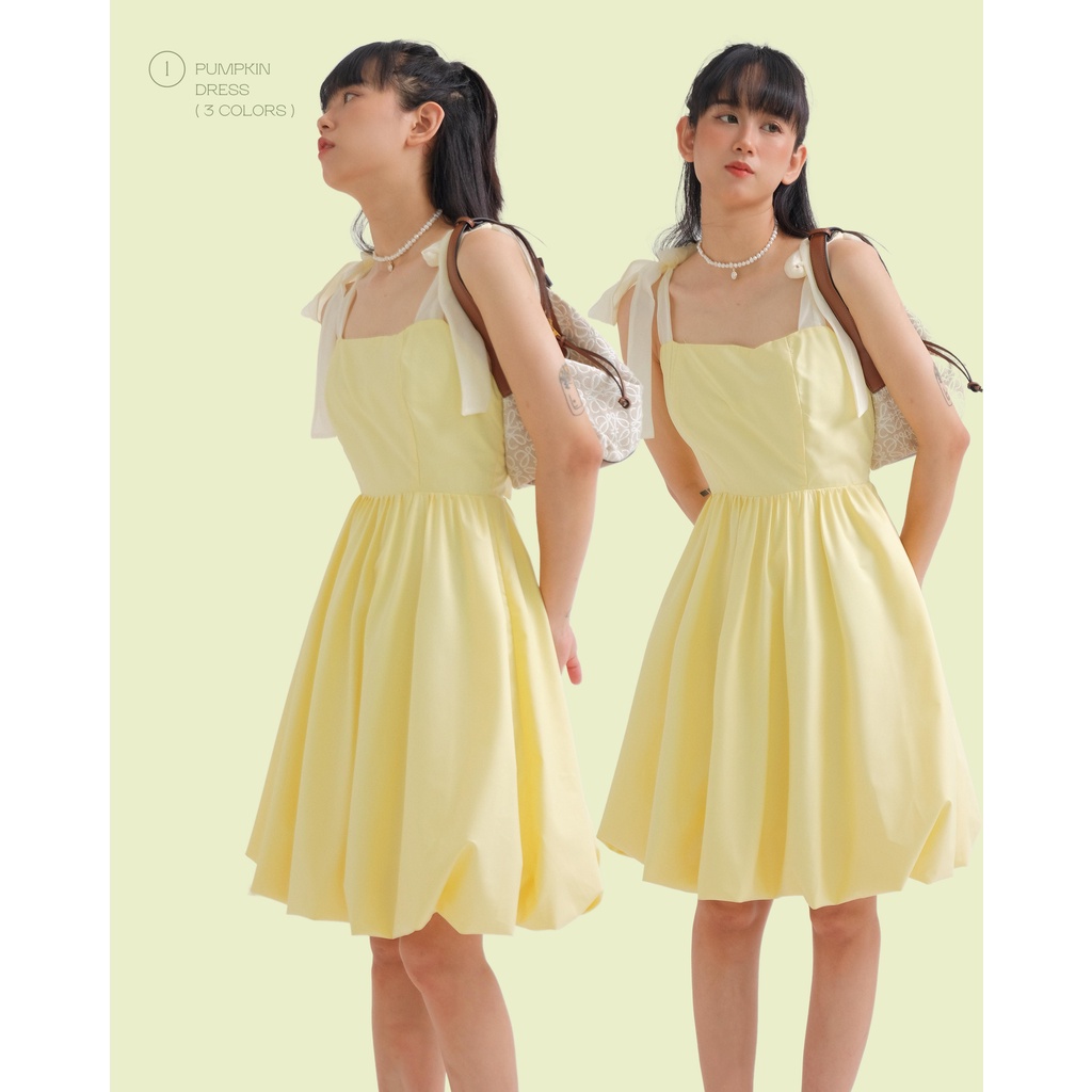 THE19CLUB - Váy hai dây cotton buộc nơ vai 3 màu sắc - PUMPKIN DRESS