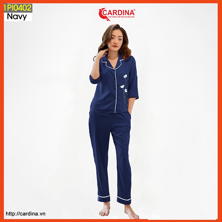 Đồ bộ pijama nữ CARDINA chất lụa satin Nhật cao cấp quần dài áo tay lỡ hoạ tiết hoa tuylip nhẹ nhàng 1Pi04.