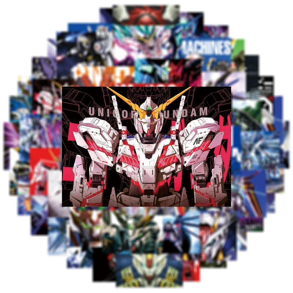 Bộ 50 Miếng Dán Chống Thấm Nước Hình GUNDAM Trang Trí Laptop Mũ Bảo Hiểm