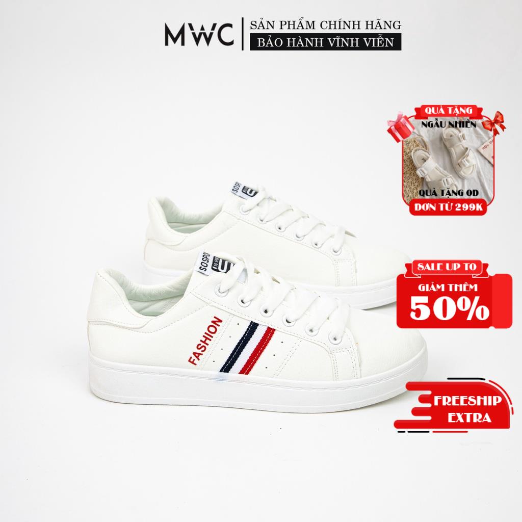 GIÀY THỂ THAO NAM MWC - GIÀY THỂ THAO DA TRƠN TONE TRẮNG PHỐI SỌC - GIÀY THỂ THAO CỔ THẤP NĂNG ĐỘNG CÁ TÍNH NATT- 5168