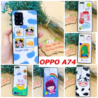 Ốp lưng oppo A74 A95 bò sữa dễ thương viền dẻo vân kim cương