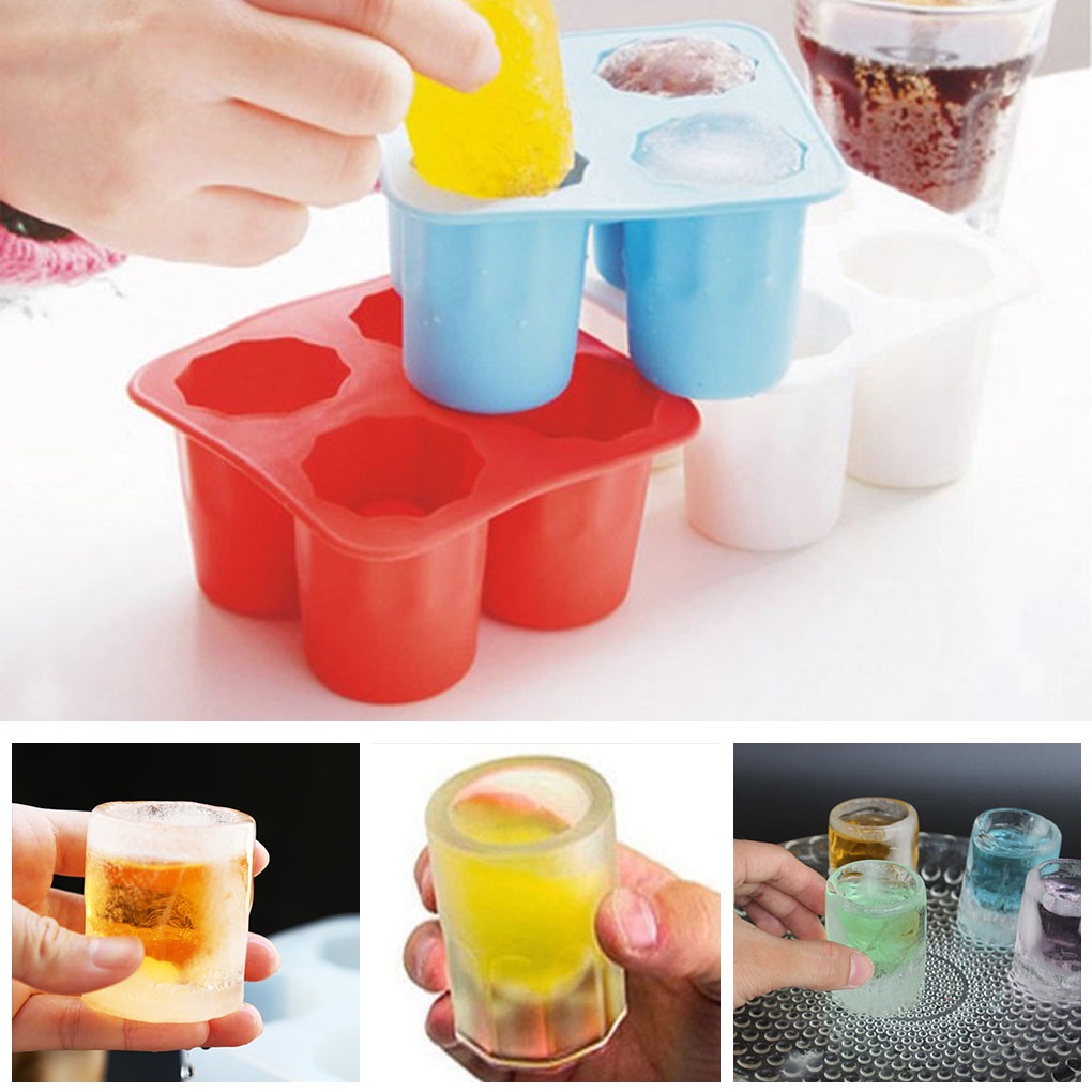 [Coco] Ice Mold 4-Cavity Silicone Ice Cube Tray Portable Flexible Mould Cup Kitchen Utensil Bakeware