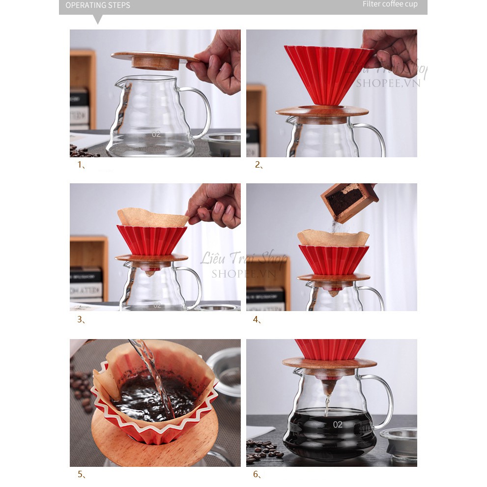 Bộ phễu pha cà phê giấy lọc sứ V60 phong cách Origami pourover drip