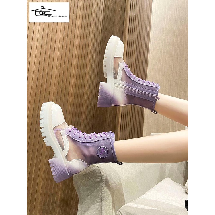 Giày Bốt Martin Phối Lưới Mỏng Thoáng Khí Đế Dày Tăng Chiều Cao Thời Trang Mùa Hè 2022