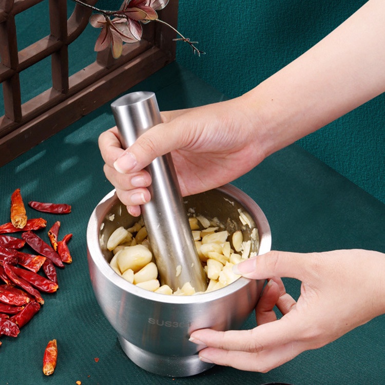 Bộ Chày Cối Inox Nguyên Khối 304 Cao Cấp Không Mối Hàn, Kèm Lắp Đạy Tiện Dụng Sang Trọng Cho Gia Đình Bạn MKS047