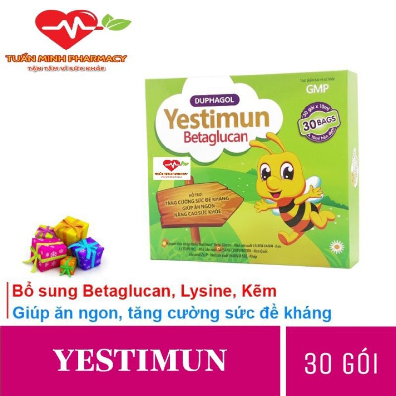 Yestimun - Bổ sung kẽm, lysine, betaglucan giúp trẻ ăn ngon, tăng cường sức đề kháng (Hộp 30 gói)