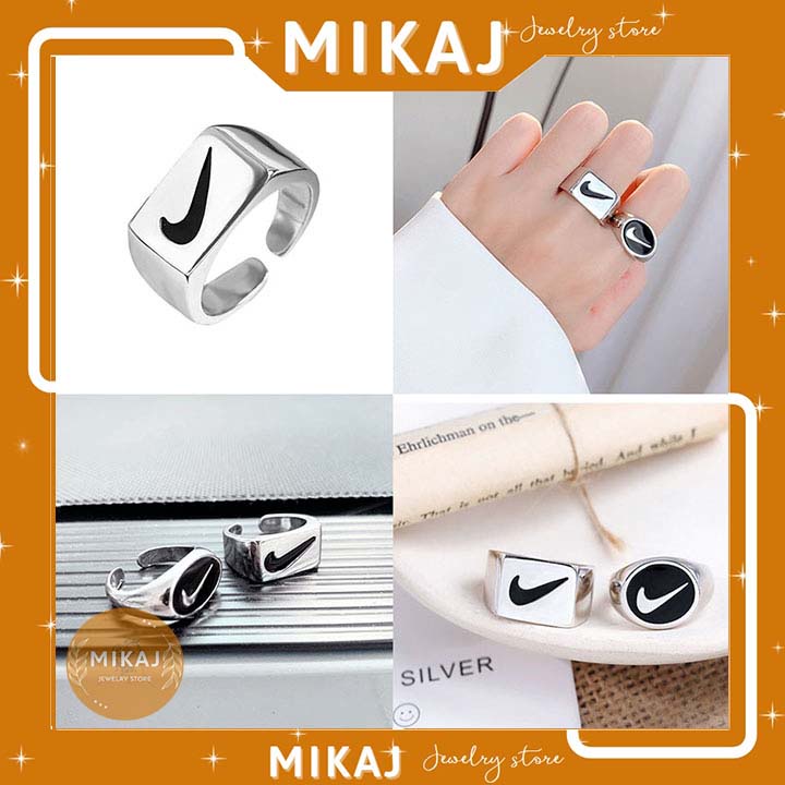 Nhẫn nữ cá tính cặp đôi bạn thân titan không gỉ hàn quốc nike đôi bạc trơn mạ 925 cá tính cute đeo ngón trỏ MIKAJ STORE