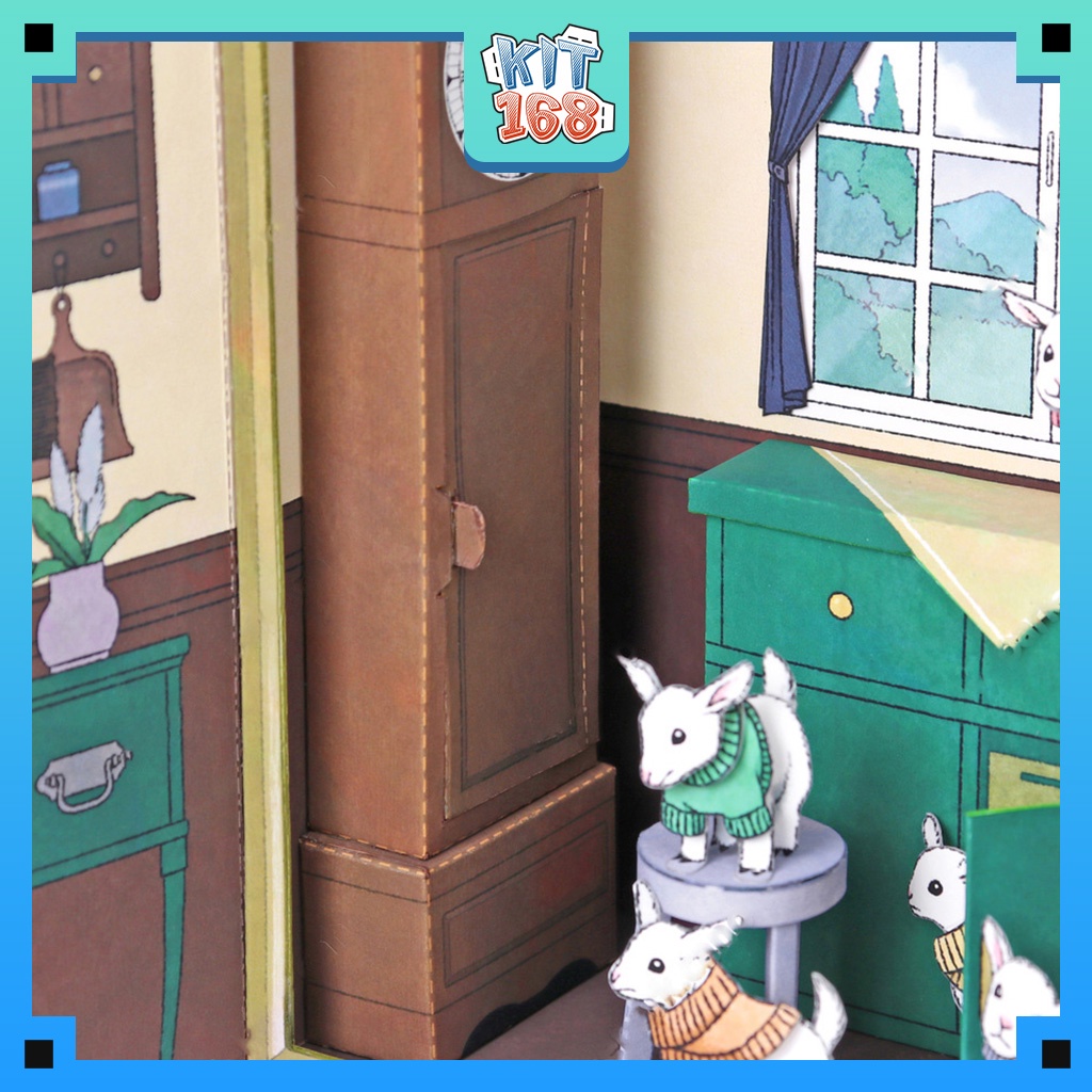 Mô hình giấy đồ vật đồ chơi Sách 3D chó sói và 7 chú dê con