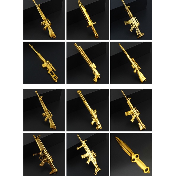 Đồ chơi mô hình mini súng AK vàng có chỗ để móc móc khoá