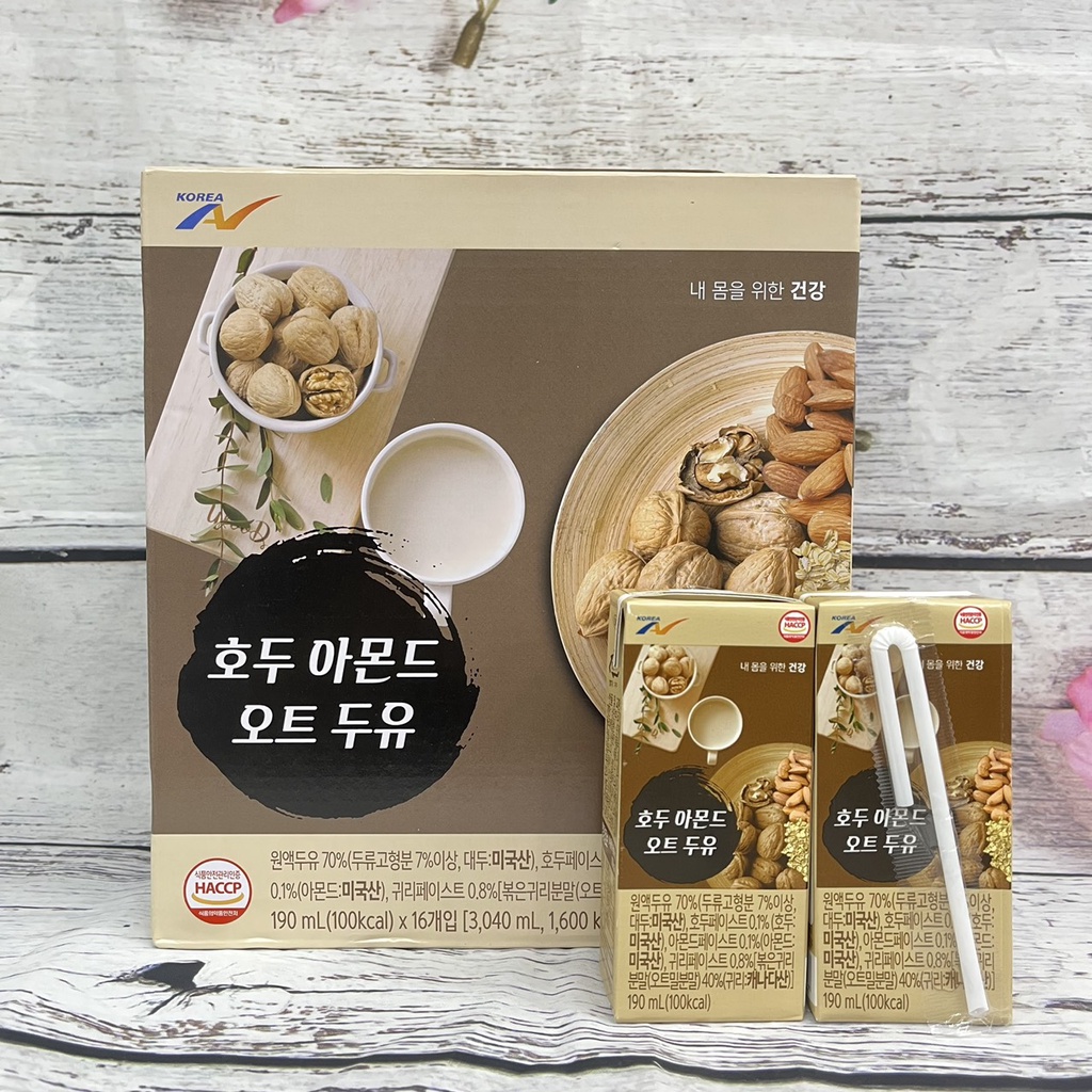 Thùng Sữa Đậu nành yến mạch hạnh nhân óc chó 190ml - Hàn Quốc - 16 hộp nhỏ