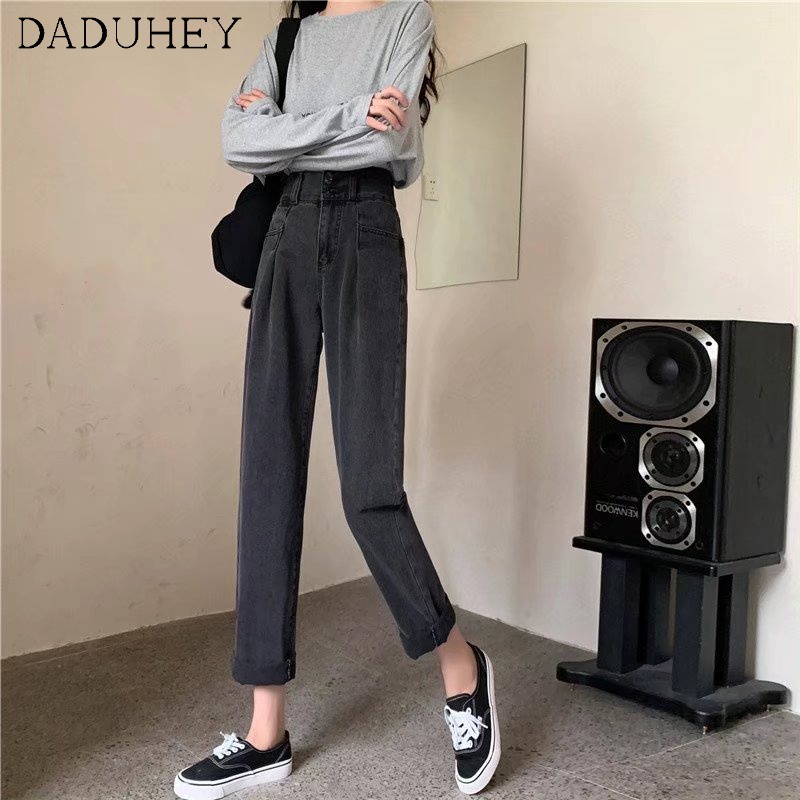 Quần mom jeans lưng cao ống rộng thời trang Hàn Quốc