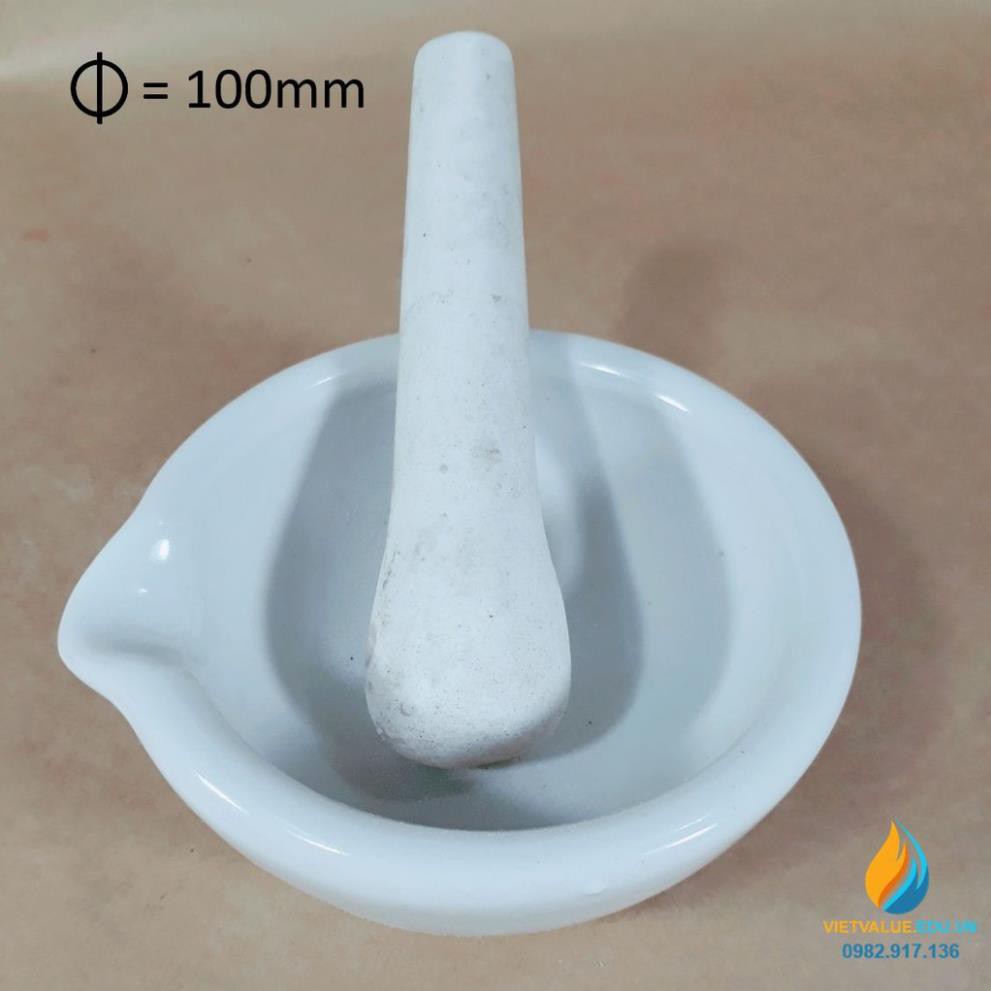 Cối chày sứ nghiền mẫu chất phòng thí nghiệm, đường kính 10cm