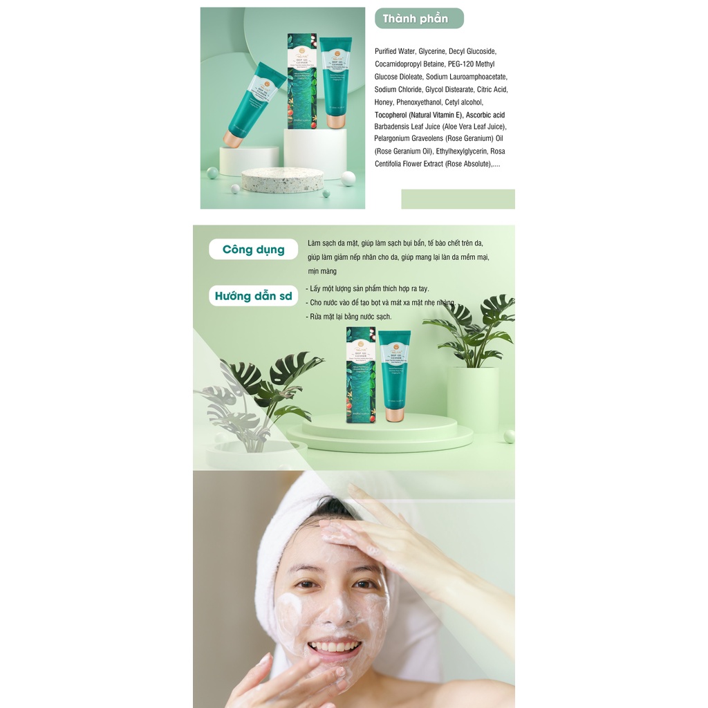 DATE 09/23 Sữa Rửa Mặt Trà Xanh Sạch Sâu Giải Phóng Lỗ Chân Lông Blue Pure Deep Gel Cleanser _ Jena hàng ngoại