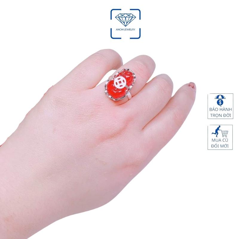 Nhẫn tỳ hưu đá phong thủy, bạc ta nguyên chất Anchi jewelry