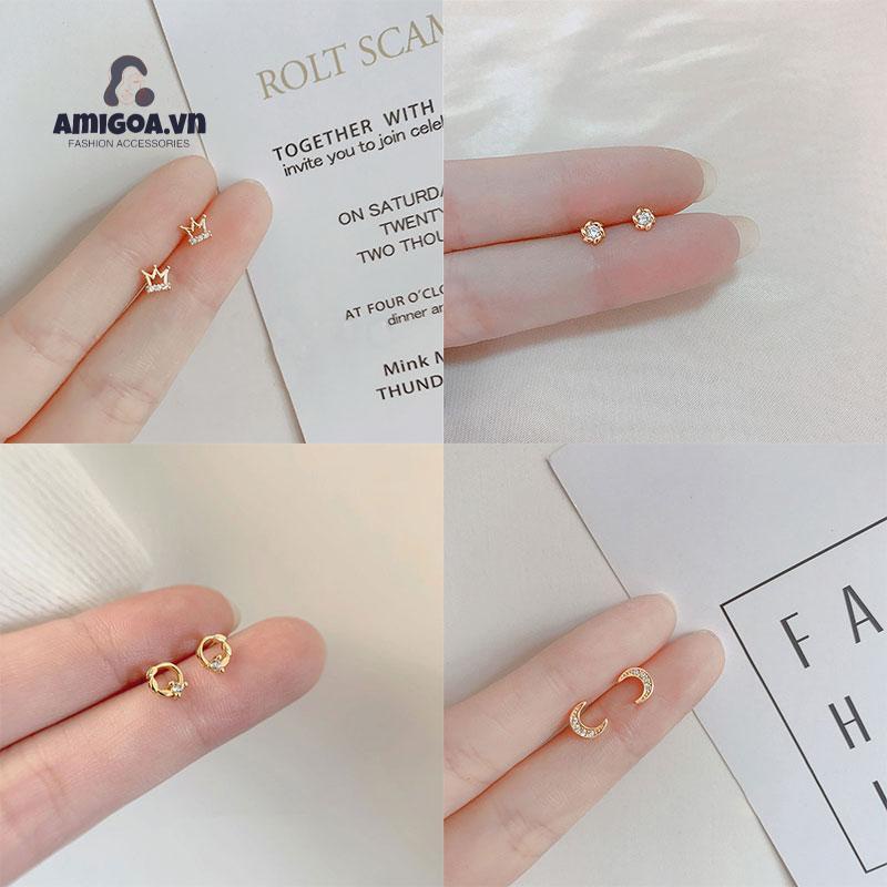Khuyên Tai Hình Vương Miện Đính Đá Zircon Dễ Thương Cho Nữ