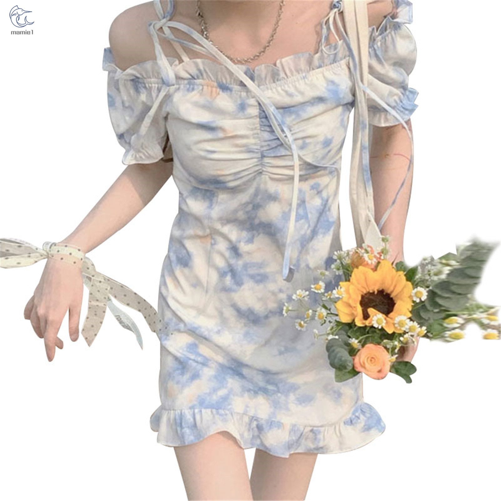 Floral Dress Elegant Chiffon Puff Sleeve V Neck Dresses For Woman Party Dress