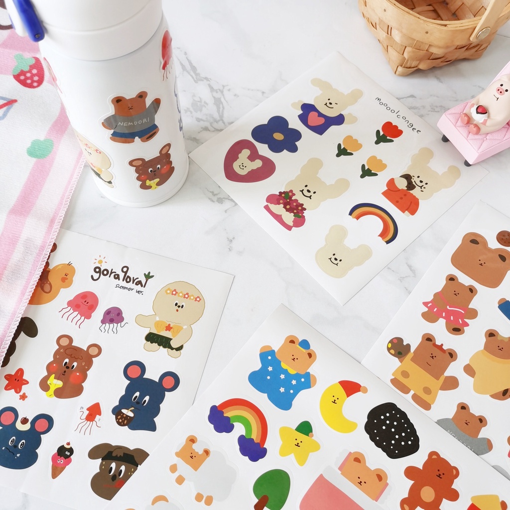 Miếng Dán Flowertree Sticker Hình Động Vật Đáng Yêu Trang Trí Nhật Ký