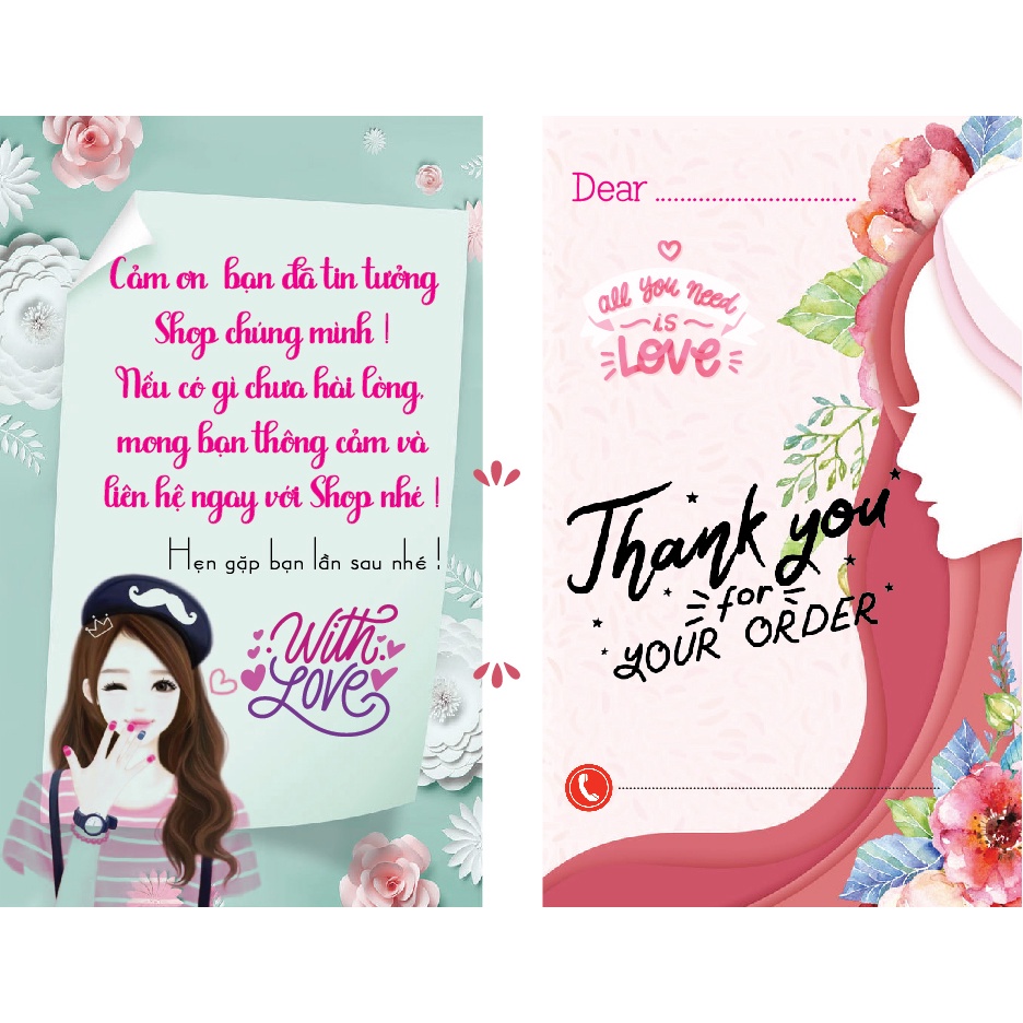 100 THẺ CẢM ƠN, Thiệp cám ơn, Thankyoucard cho shop bán hàng online bìa cứng  ize 9x5.4cm