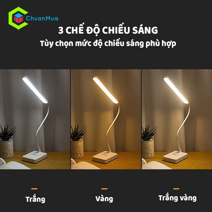 Đèn Học Để Bàn Chống Cận Thị Có Led Ánh Sáng Vàng ( Cảm ứng chạm, 3 chế độ màu, Chỉnh mức độ sáng, Dây USB, Đọc Sách ..)