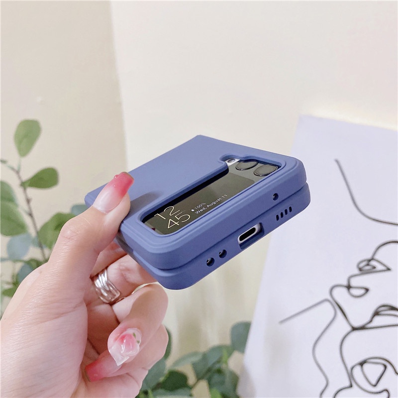 Ốp Điện Thoại Silicone Mỏng Màu Trơn Có Giá Đỡ Dạng Vòng Tròn Cho Z Flip 3 5G Z Flip4