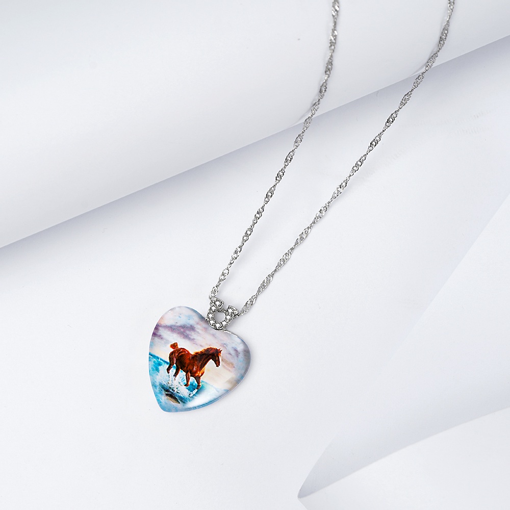 1 Pcs Temperament Fashion Jewellery Women Peach Heart Animal Pendant Necklace Horse Wolf Crystal