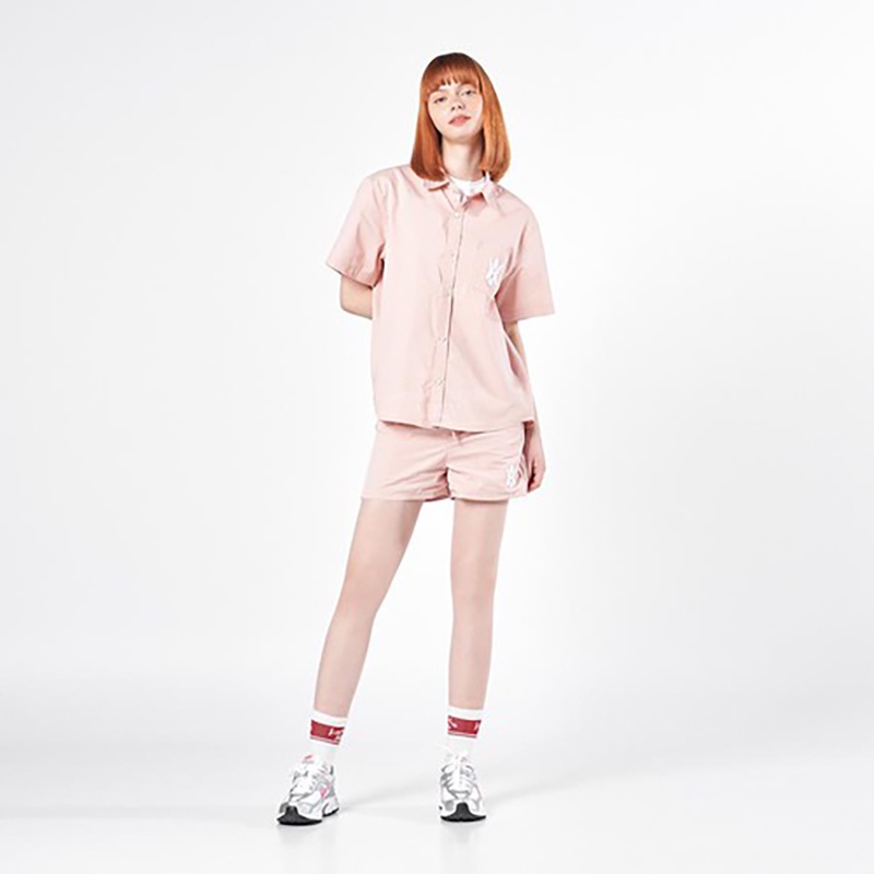 SET ADLV A LOGO EMBLEM PATCH STRIPE SHORT SLEEVE SHIRT PINK