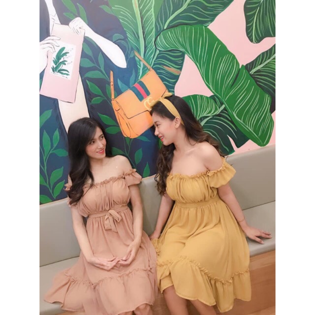 Đầm trễ vai tay phồng có mút ngực (hình thật+video) | BigBuy360 - bigbuy360.vn