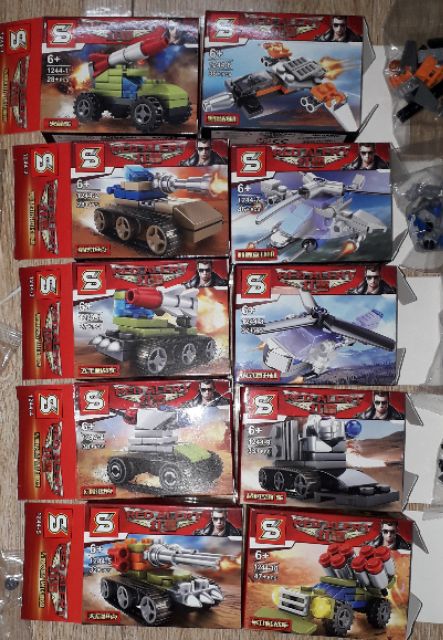 Sét 10 hộp lắp ráp Lego_Báo Động đỏ 1244 có 10 xe và máy bay các loại bằng nhựa ABS