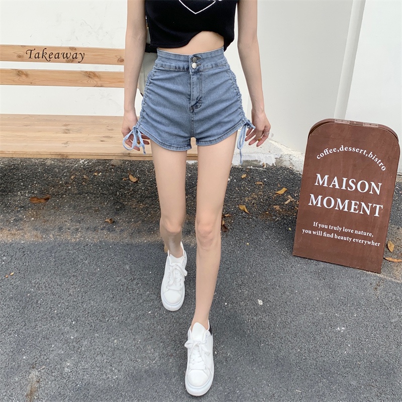 Quần Short Denim Lưng Cao Kiểu Retro Thời Trang Hàn Quốc Cho Nữ