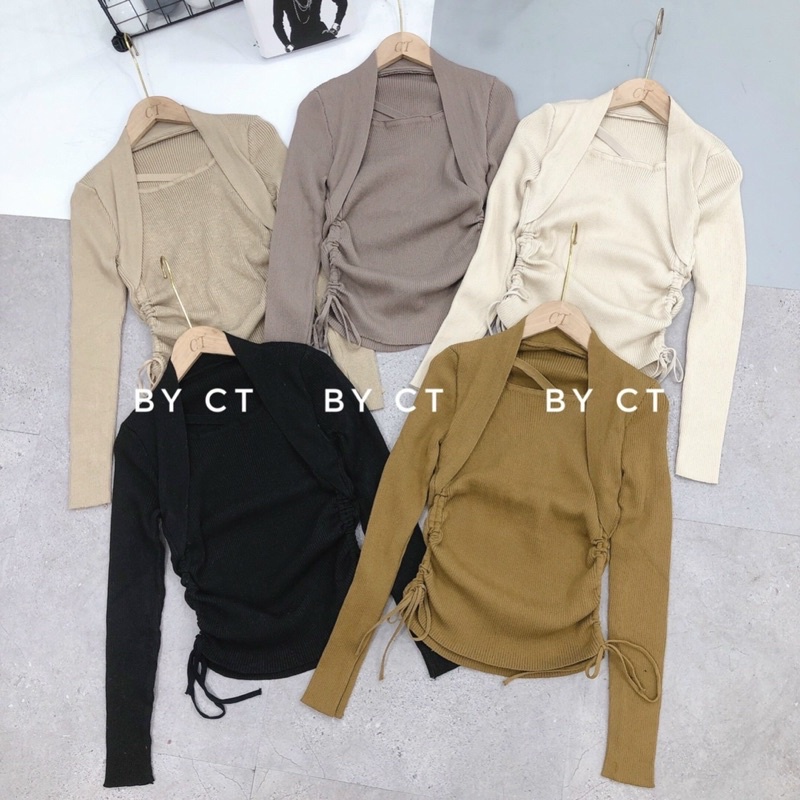 Áo len cổ vuông rút dây sang chảnh ms149