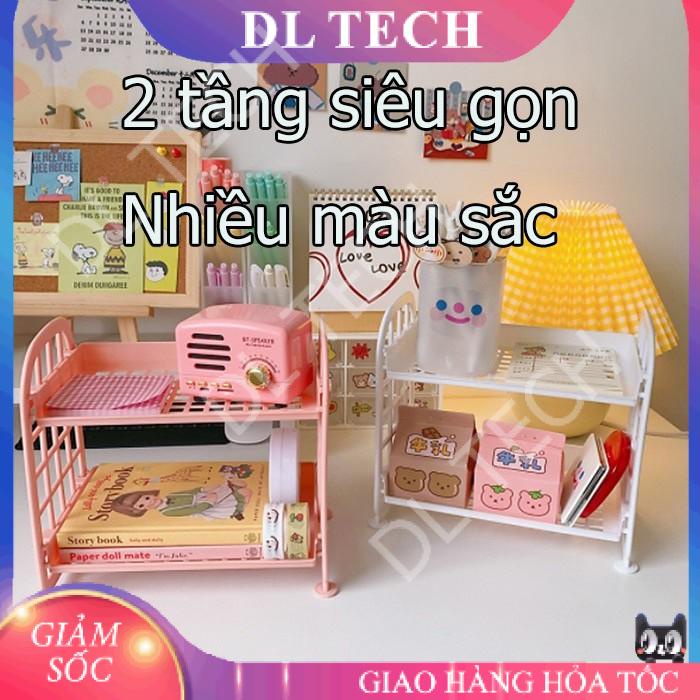 Kệ nhựa để đồ mini 2 tầng để đồ dùng học tập trang trí bàn học phong cách Hàn Quốc E050 DL TECH