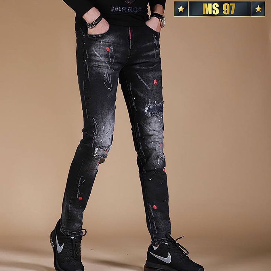 Quần jean nam đen vẩy sơn rách chất bò cao cấp co dãn 4 chiều, NHIỀU MẪU HOT Mimishop122 ms97