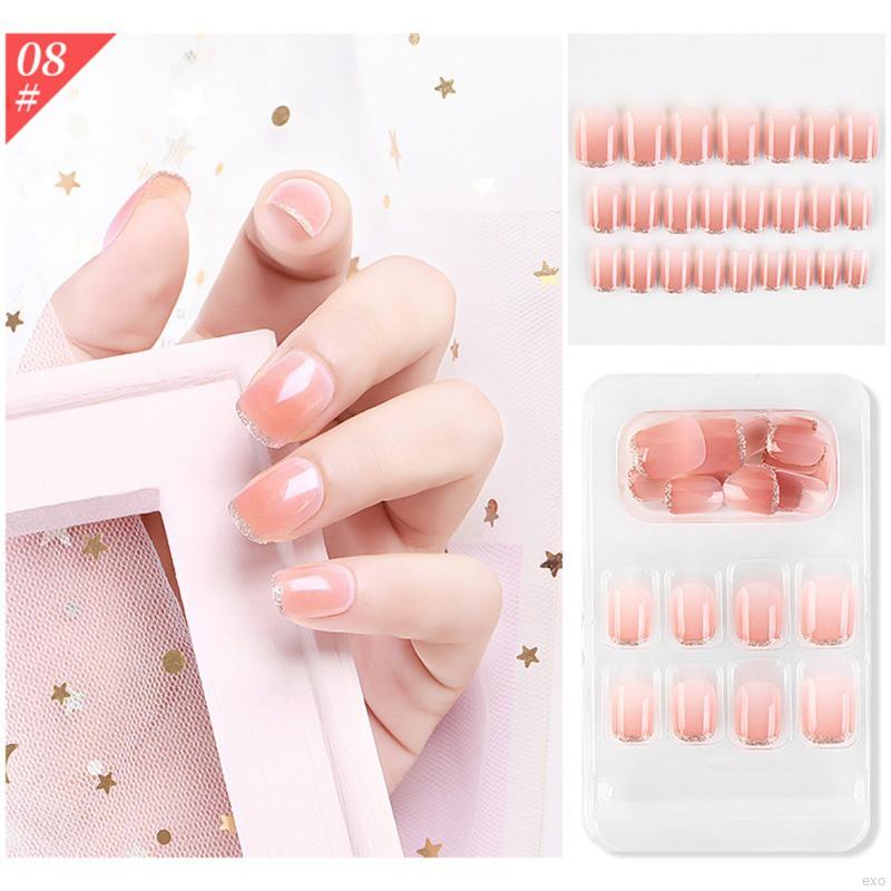 [Hàng mới về] Set 24 móng tay giả có thể gỡ ra nhiều màu sắc tùy chọn trang trí nghệ thuật phong cách châu Âu