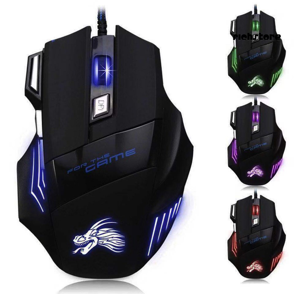 Chuột Quang Gaming 7 Nút Bấm Với Dây Đèn Led 3200dpi Cho Pc